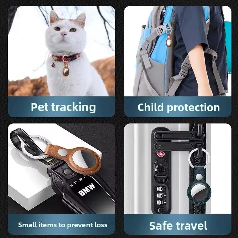 Premium PU Leather AirTag Keyring Case